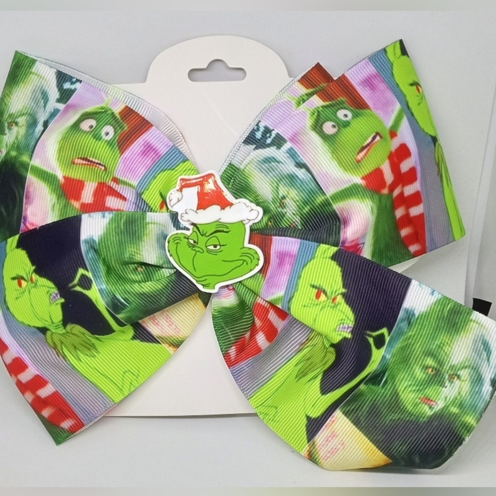 Hand Crafted Green Grinch Hair Bow